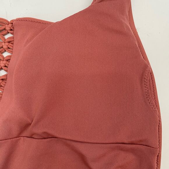 Aerie Macrame Swimsuit One Piece Halter Padded Mauve Womens Sz Med - Picture 6 of 9